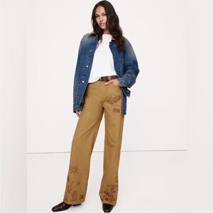 NWT! Banana Republic High-Rise Embroidered Cotton Canvas Relaxed-Straight Pant